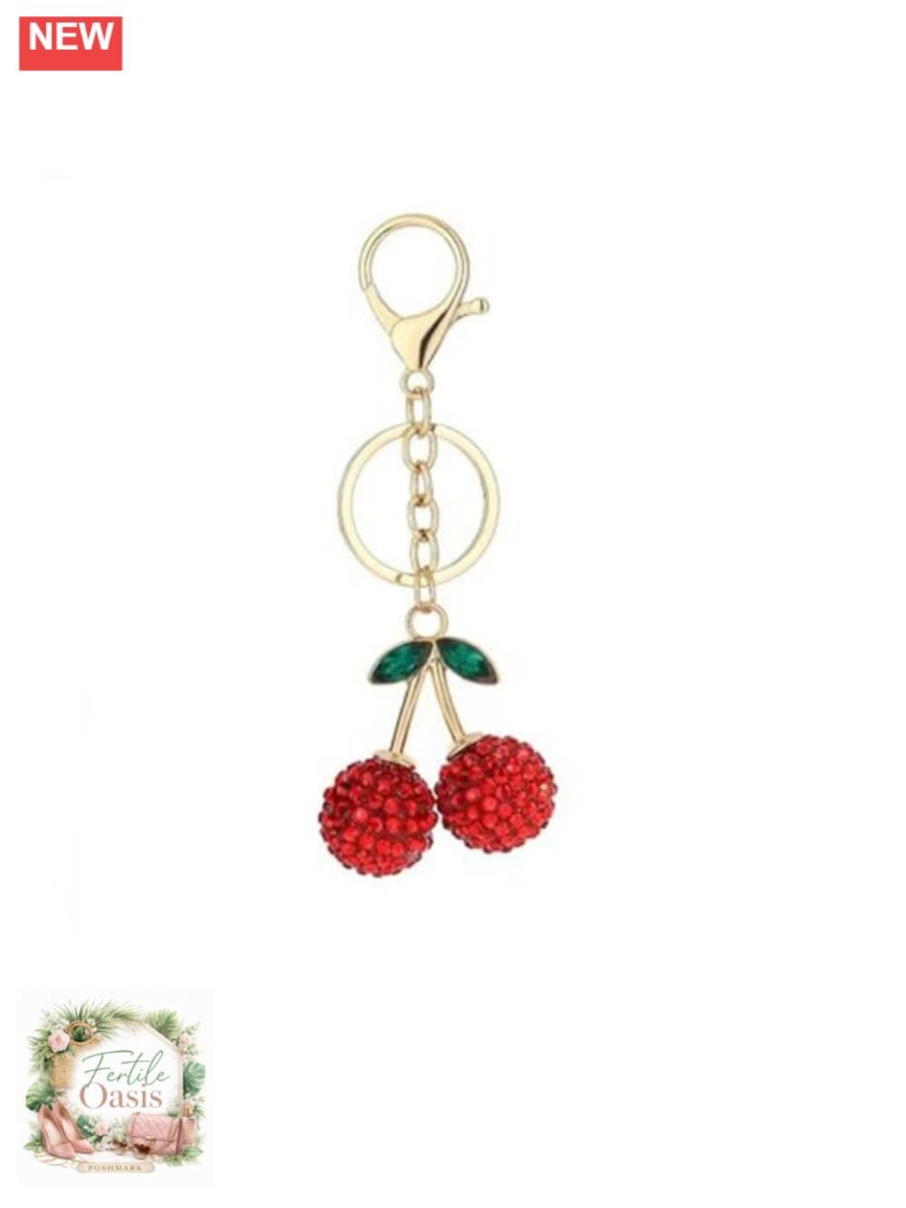 Cherry Keychain Bag Charm Rhinestone 3D Metal Lobster Clasp Accessory Gift